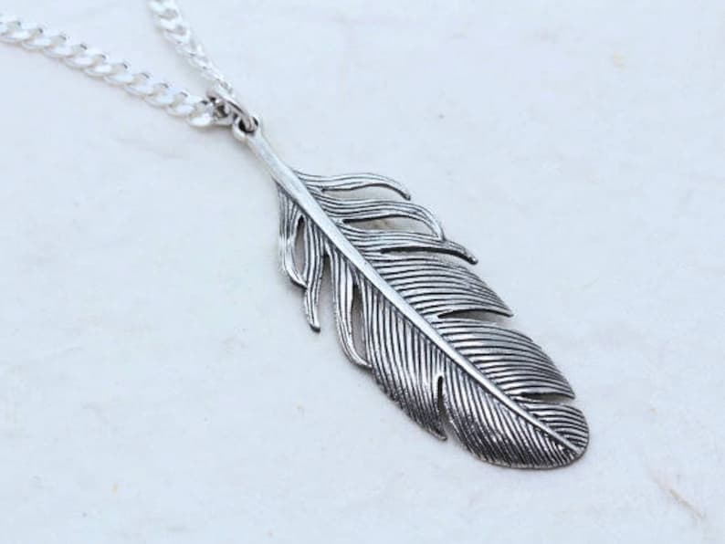 Large Feather. Sterling Silver Feather Necklace Sterling | Etsy