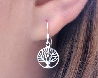 Tree of Life Earrings. Beautiful Sterling silver Tree Earrings. Size: 11 x 11mm D. OR, 18 x 18 mm. Diameter.