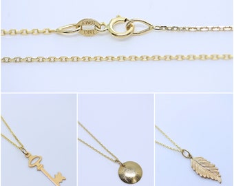 10k Solid Yellow Gold Chain. 10k Yellow Gold 1 mm Anchor Cable Chain. Delicate Solid Gold Chain Necklace. Choose Charm