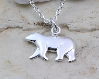 Sterling Silver Polar Bear necklace with initial or select charm, Silver Polar Bear necklace, Polar bear Jewelry. choose Italian chain
