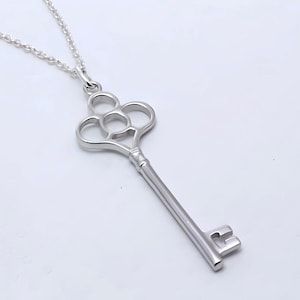 Sterling silver key necklace. Large silver key pendant necklace Antique Key in Sterling Silver. choose chain,