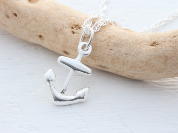 Sterling Silver Small Anchor Pendant Necklace on Sterling Silver