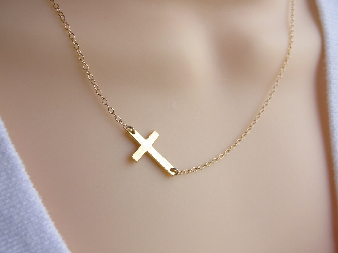 Sideways Cross Necklace Gold Cross Necklace Horizontal Etsy