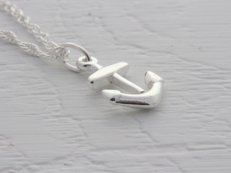 Sterling Silver small Anchor pendant Necklace on Sterling Silver chain, Beach Party necklace, Nautical navy necklace image 3