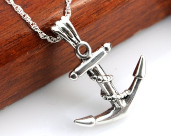 925 Sterling Silver Anchor necklace. Double-sided 925 Silver Anchor Pendant. Choose chain