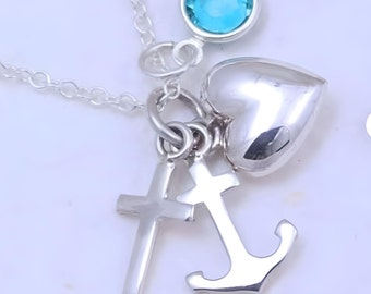 Sterling Silver Faith Hope Charity Necklace. Silver Charity Pendant  Necklace. Christian faith Jewelry . Your choice chain