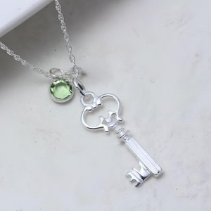 Sterling Silver Key Necklace, CHOOSE 1 customized Charm Skeleton key necklace, Silver Antique Style key on sterling silver chain image 4