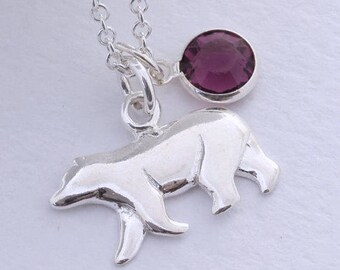 Sterling Silver Polar Bear necklace with initial or select charm, Silver Polar Bear necklace, Polar bear Jewelry. choose Italian chain