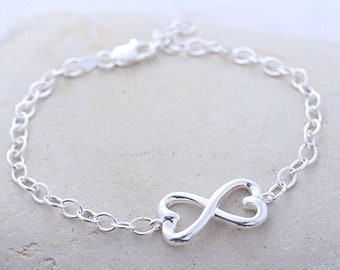 Sterling silver Infinity Bracelet, Customized Initial Charms Option.