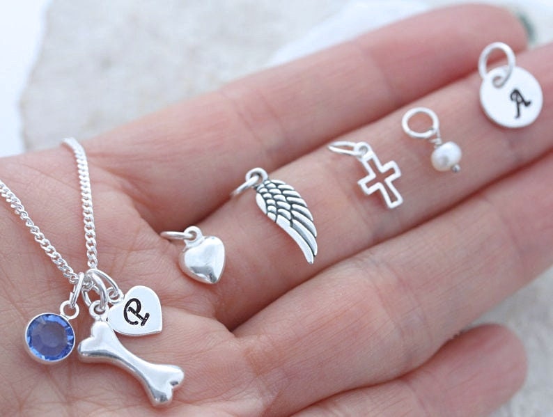 Sterling Silver Bone Necklace. Choose a Charm with Dog Bone. Choose chain image 7