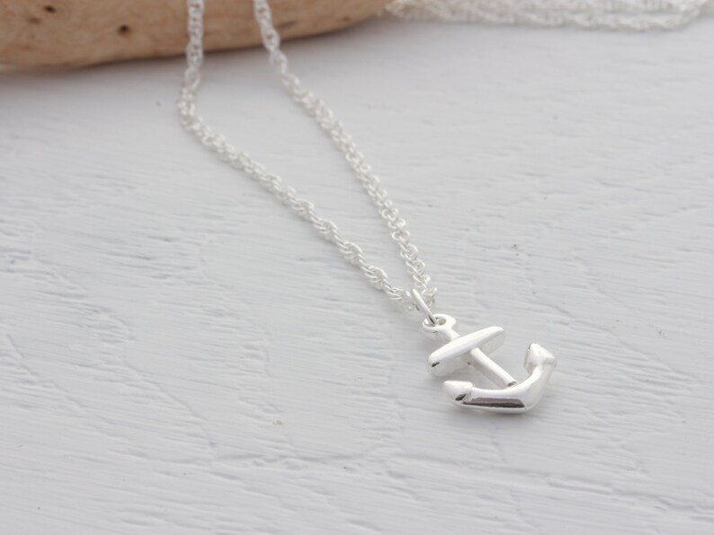 Sterling Silver small Anchor pendant Necklace on Sterling Silver chain, Beach Party necklace, Nautical navy necklace image 2