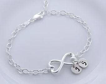 Sterling silver Infinity Bracelet, Sisters Bracelet, Long lasting Silver Bracelet Personalized initials, Best  Friends Gift