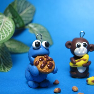 Cookie Monster Necklace, on Sterling silver Chain Polymer Clay cookie monster charm Polymer clay animal Kids gift, Kids Jewelry image 3