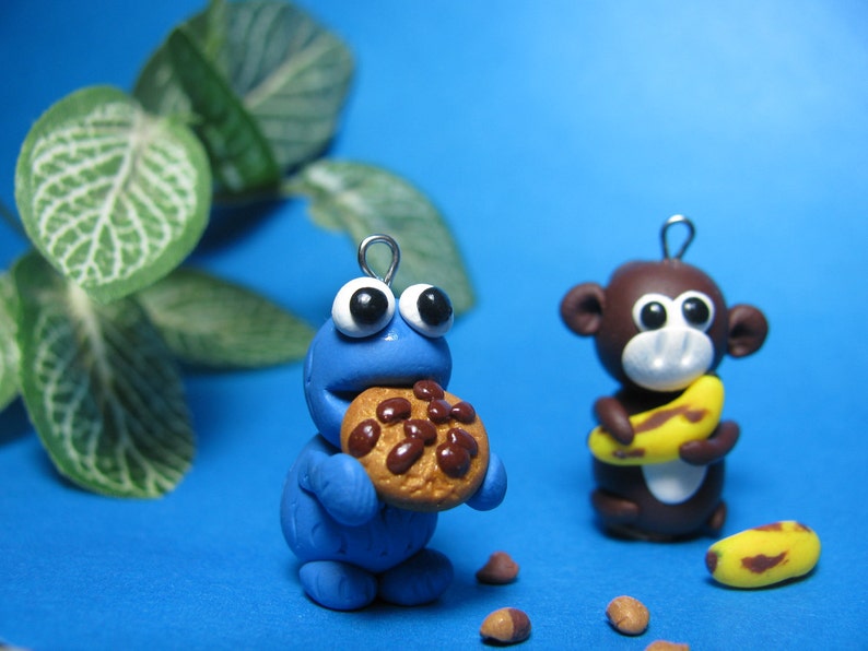 Cookie Monster Necklace, on Sterling silver Chain Polymer Clay cookie monster charm Polymer clay animal Kids gift, Kids Jewelry image 3