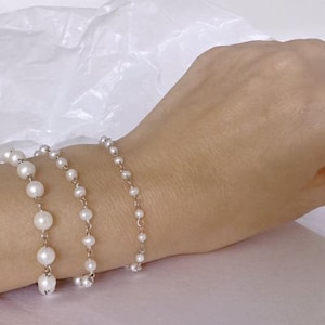 925 Sterling Silver Keshi Freshwater Pearls Bracelet. Sterling Silver Beads Bracelet Freshwater Pearls Bracelet Choose Pearls Size