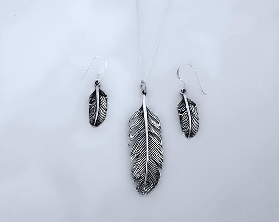 Large Feather Jewelry Solid 925 Sterling Silver Feather
