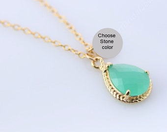 Gold necklace Mint Opal Necklace . Mint Green Gold Necklace. Choose stone , Pink, Amethyst, Saphire