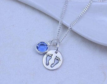 Sterling silver baby footprints Necklace with initial, New Mom Necklace, It is a girl, It is a Boy, Personalized footprints initial necklace