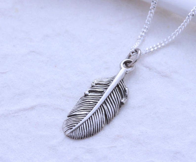 Feather Necklace Sterling Silver Feather on Sterling Italian - Etsy