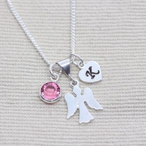Sterling Silver Gardian Angel Necklace, silver angel necklace, choose chain. baptism gift, protection pendant. Personalized angel charm