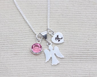Collar de ángel guardián de plata de ley, cadena a elegir. Regalo de bautizo, colgante de protección. Dije de ángel personalizado.