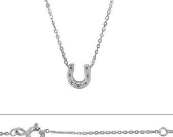 Sterling silver Horseshoe charm necklace, 11x10mm(charm), 16"+1" extension. Silver Horseshoe Necklace