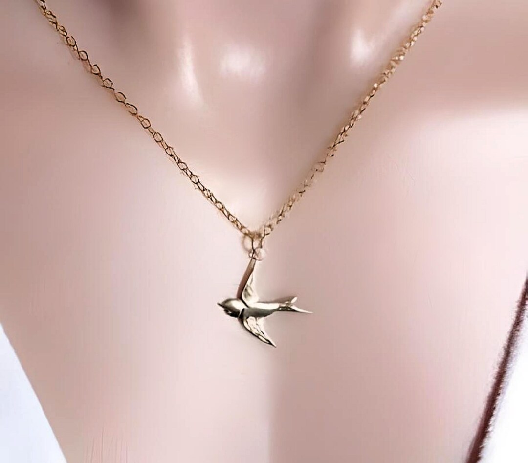 Gold Bird Necklace, Choose Chain. Gold Flying Bird Charm. Gold Filled ...