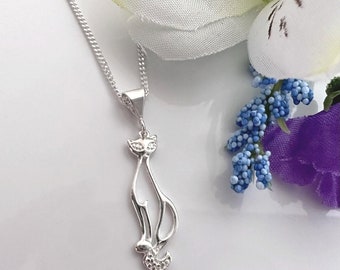 STERLING SILVER Cat Necklace. Kitty Cat in Sterling silver customized charms Not include. Choose Chain