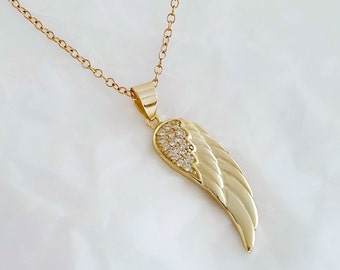 Gold Angel Wing Necklace, Choose Chain. CZ  Wing Necklace. Gold Over Sterling Silver Wing Gold Filled chain, Gold Angel Wing Jewelry