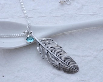 Sterling Silver Large Feather Necklace. Solid Genuine 925 Silver Feather. Choose Chain.