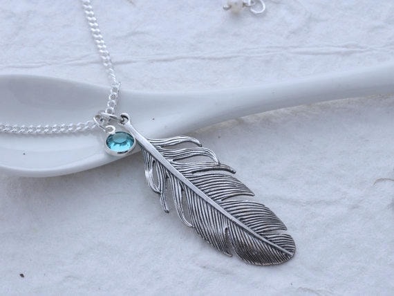 Feathers. Large Feather Necklace Sterling Silver Feather | Etsy