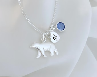 Solid Sterling Silver Polar Bear with Birthstone Or select charm. Chose Italian chain