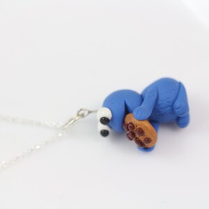 Cookie Monster Necklace, on Sterling silver Chain Polymer Clay cookie monster charm Polymer clay animal Kids gift, Kids Jewelry image 4