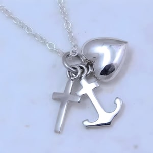 Sterling Silver Faith Hope Love Necklace, Faith Hope and Love necklace, Theological virtues necklace, Christian faith necklace