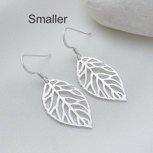 925 Sterling Silver leaves Earrings. Hypoallergenic. Choose Hinge Earring & Hook Earrings. Larg Leaf 31x 19mm Or Sm Leaf 26 x 15mm plus hook image 7