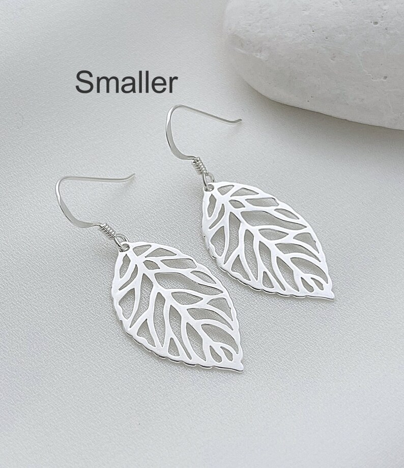 925 Sterling Silver leaves Earrings. Hypoallergenic. Choose Hinge Earring & Hook Earrings. Larg Leaf 31x 19mm Or Sm Leaf 26 x 15mm plus hook image 7