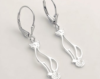 Solid Sterling Silver Cat Earrings. Beautiful Fancy Sterling silver. Hypoallergenic, NO Lead, Pewter or Nickel.