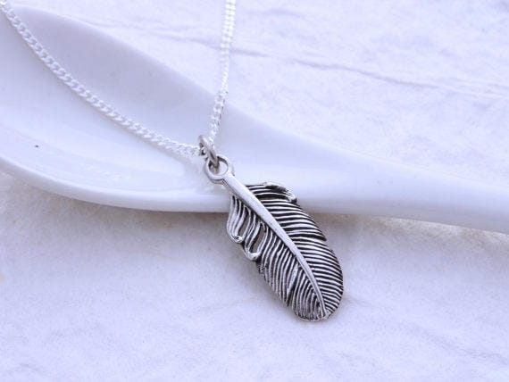 Feather Necklace Sterling Silver Feather on Sterling Italian - Etsy