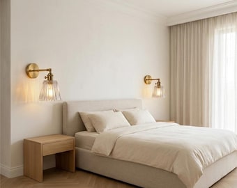Aplique de parede em latão e vidro, estilo retrô art déco, para quarto ou banheiro, com espelho vintage nórdico feito à mão.