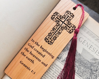 In the Beginning Wooden Bookmark