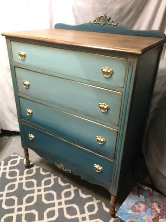 Sold Blue Dresser Teal Dresser Vintage Dresser Ombre Etsy