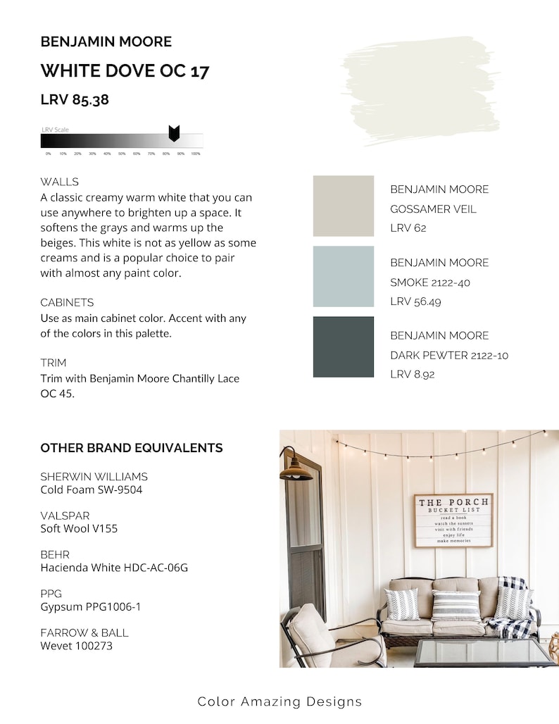 Benjamin Moore White Dove Paint Palette, Undertones, Coastal