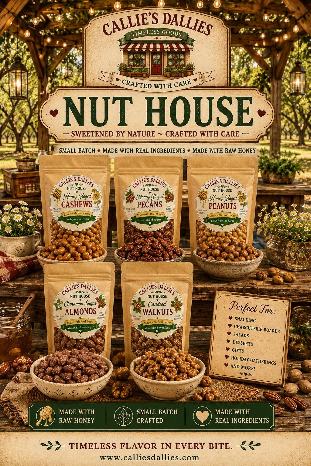Honey Glazed, Candied and Sugared Nuts Cashews Pecans Walnuts Peanuts Almonds