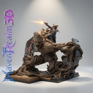 Groot and Rocket STL 3D Print File, Figurine Model