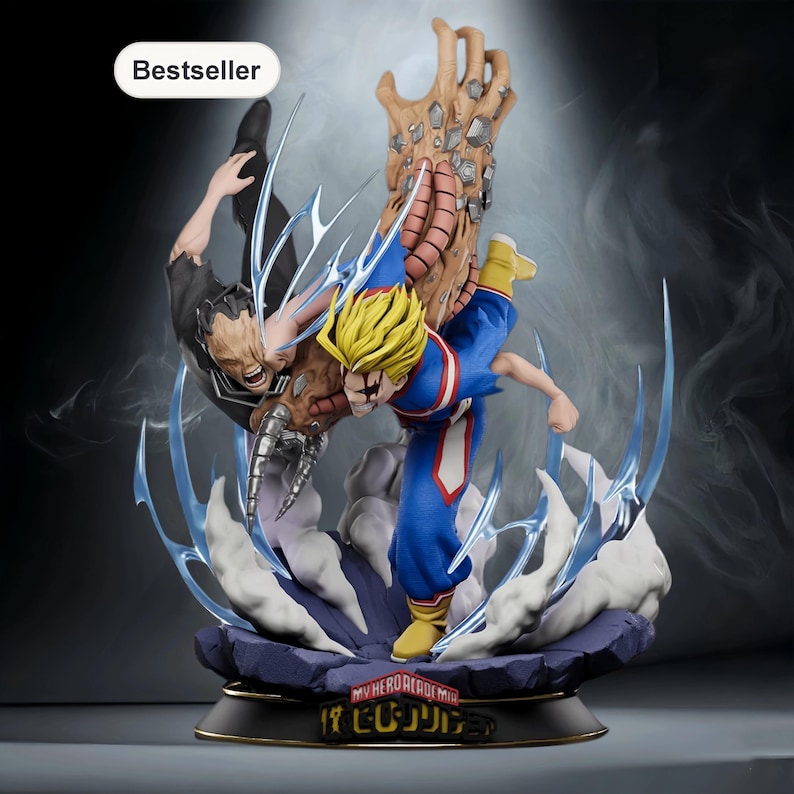 Archivo STL del enfrentamiento entre All Might y All For One – Diorama de anime – Descarga instantánea imagen 1