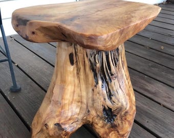 Beautiful Cedar Root Mushroom Stool – Rustic Plant Stand Nightstand Side Table 13.5" H