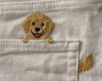 Golden retriever dog hand embroidery pattern PDF with  video tutorial (beginner friendly)