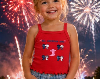 4th of July kids tank, All American Girl, America, cowgirl boots, pink, patriotic, Custom