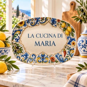 Personalized Platter, Italian Kitchen Serving Dish, Sicilian design, Housewarming Gift, Gift for Mom