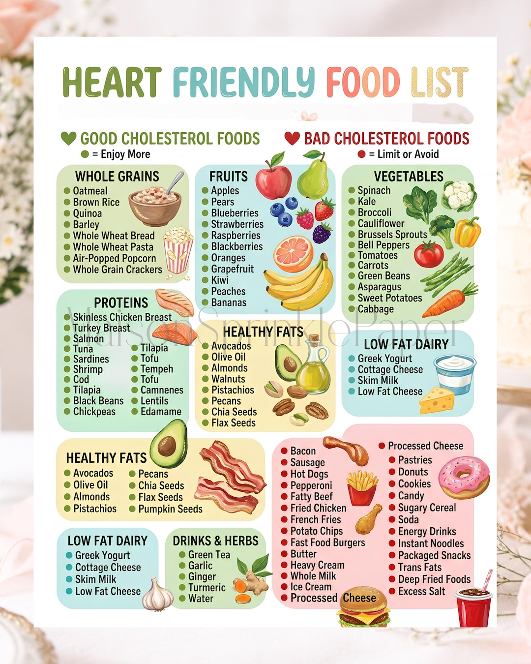 Heart Healthy Food List Printable PDF, Heart Friendly Foods Chart ...